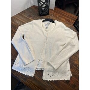 Max & Lily Cardigan Angora Vintage‎ Sweater Floral Applique 2 Pieces Ivory Large